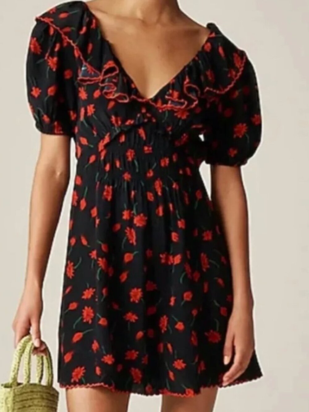 J.Crew Ruffle-collar mini dress in painted daisy print. Gently Worn.